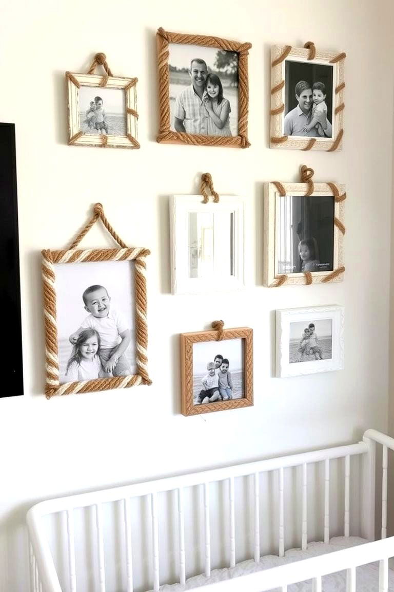 Rope Wrapped Picture Frames - 24 Nautical Nursery Ideas