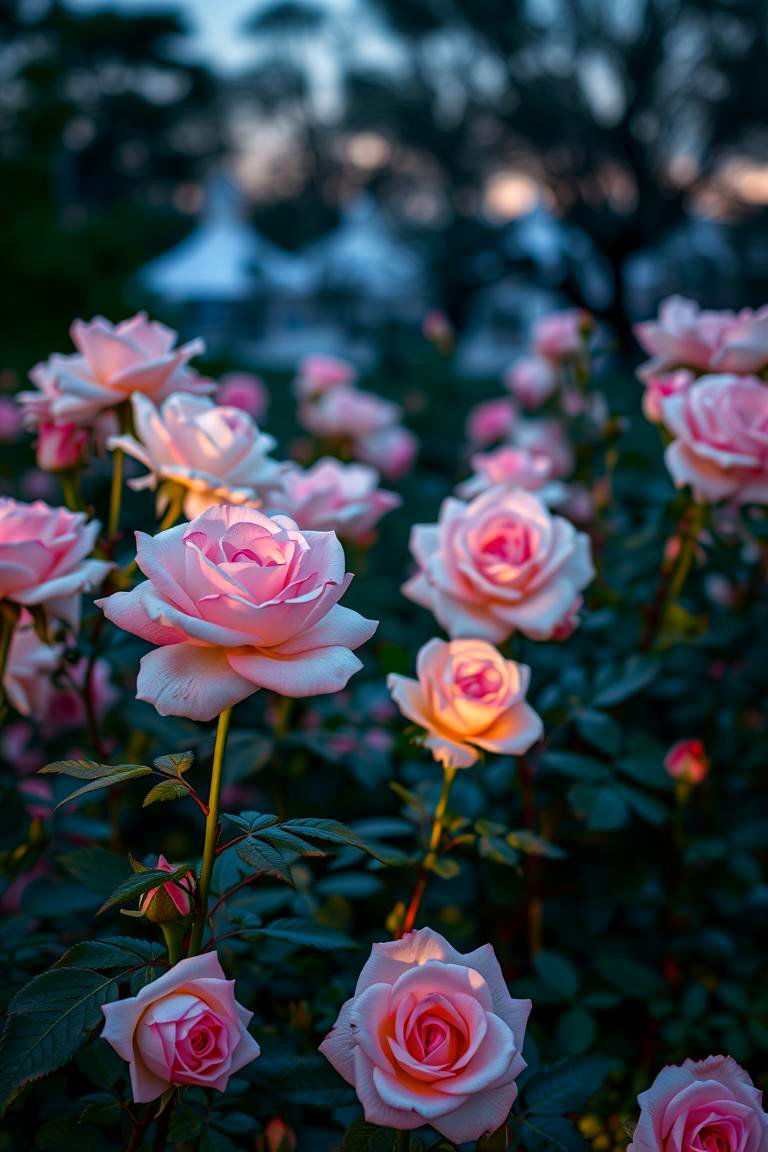 Rose Garden with Evening Lighting - 24 Rose Garden Ideas