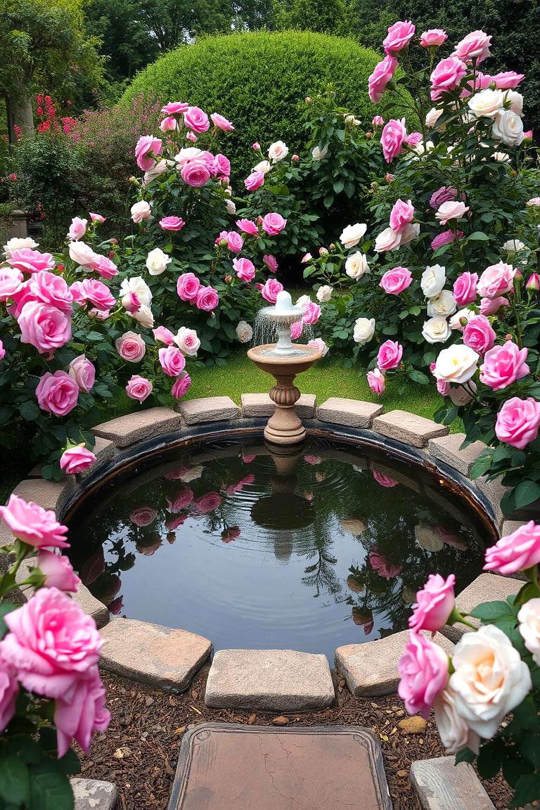Rose Garden with Water Feature - 24 Rose Garden Ideas