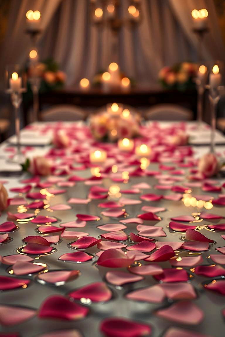 Rose Petals on Water with Floating Candles - 24 Floating Wedding Centerpiece Ideas