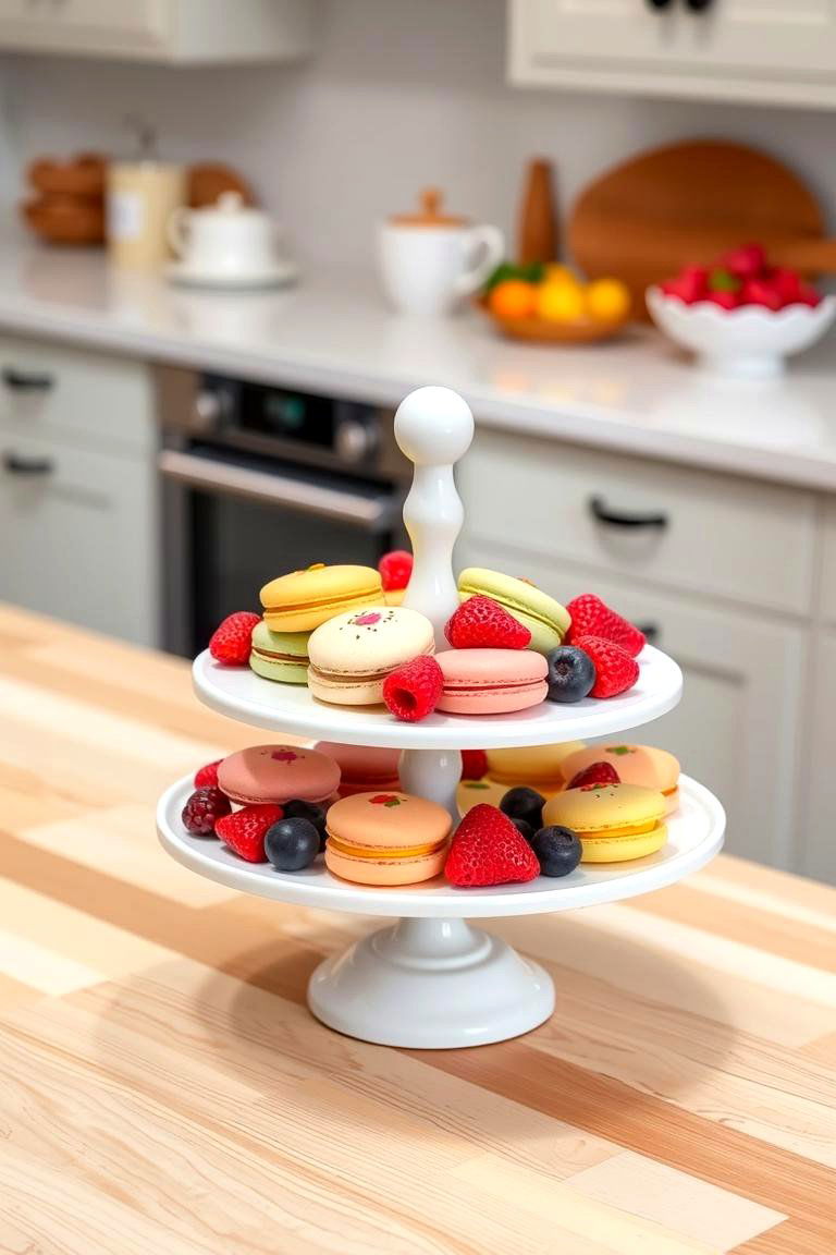 Rotating Cake Stand with Treats - 24 kitchen island decor ideas