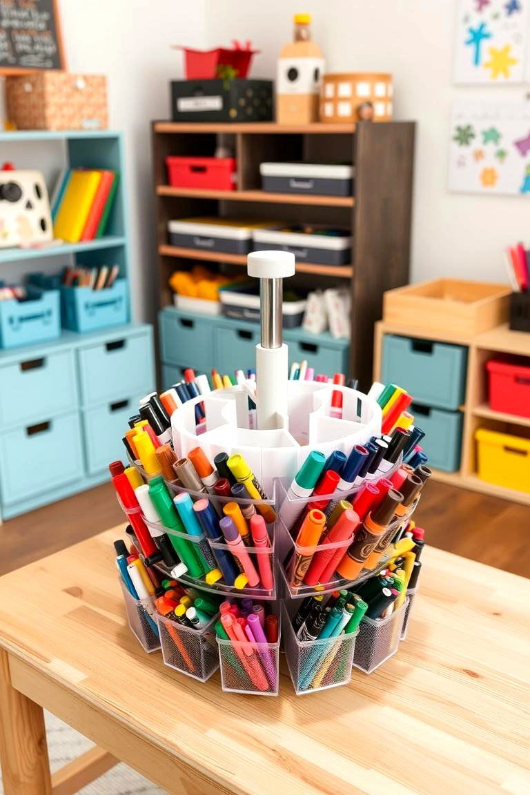 Rotating Carousel Organizers for Small Items - 24 Playroom Storage Ideas
