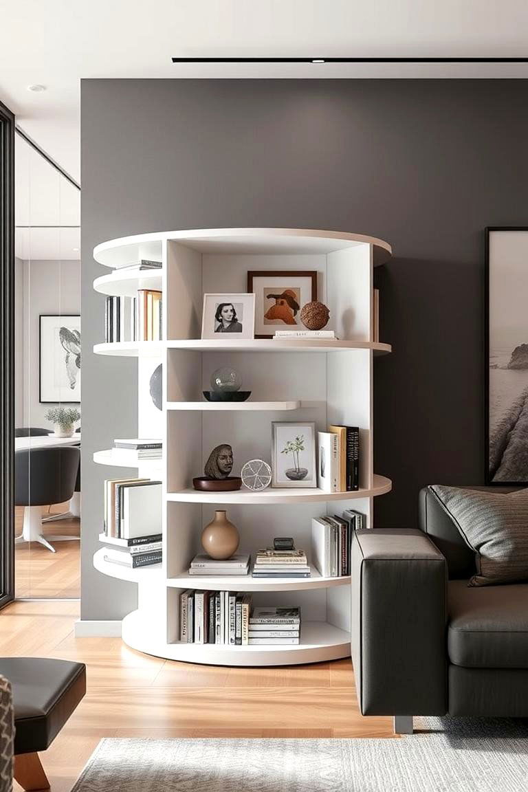 Rotating Shelves for Unique Access - 24 Living Room Shelf Ideas