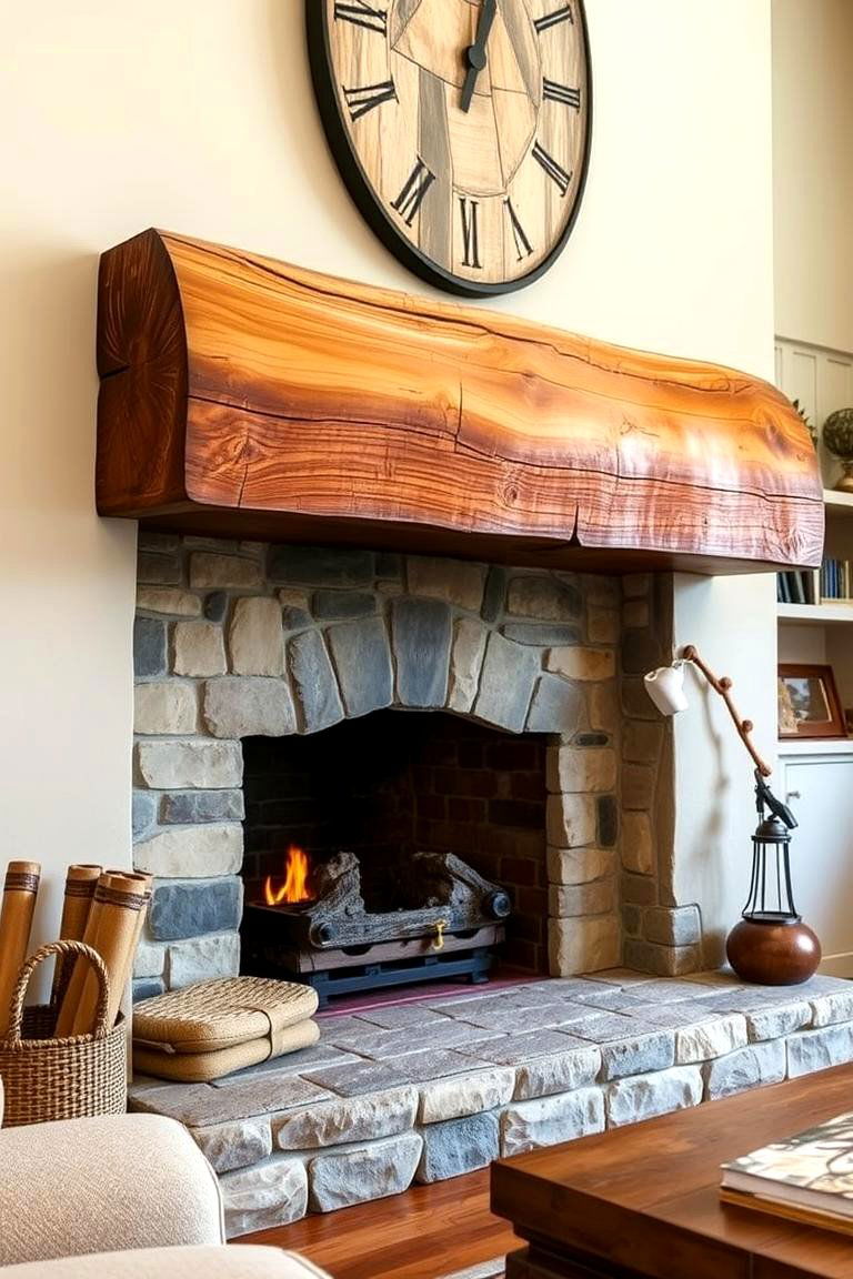 Rough Hewn Beam Mantel Fireplace - 24 Rustic Fireplaces