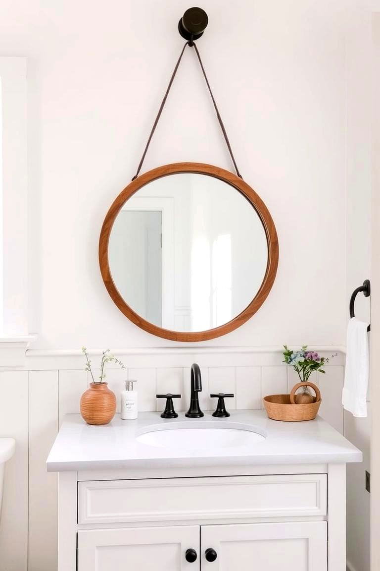 Round Mirrors with Wooden Frames - 24 Farmhouse Bathroom Mirrors Ideas