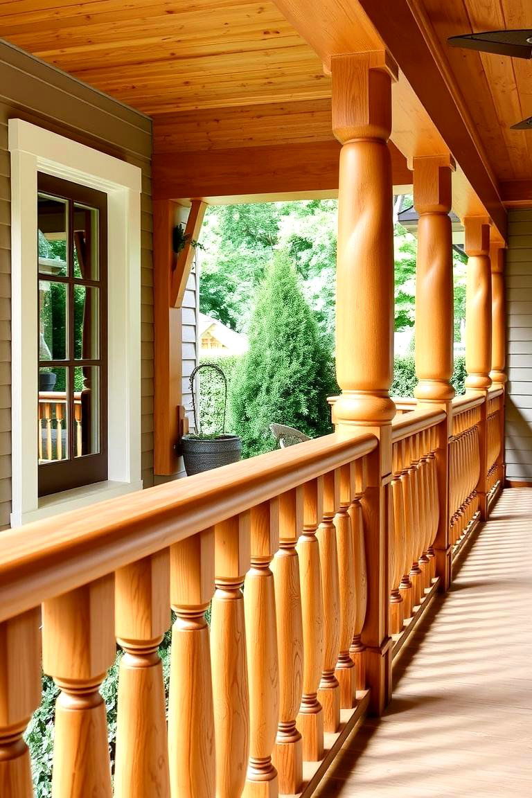 Rounded Wood Railing for Soft Elegance - 24 Front Porch Railing Ideas