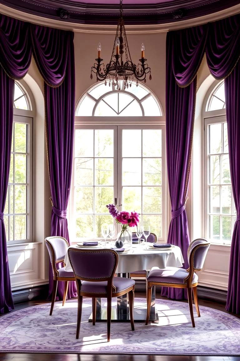 Royal Amethyst Draperies - 24 Purple Dining Room Ideas