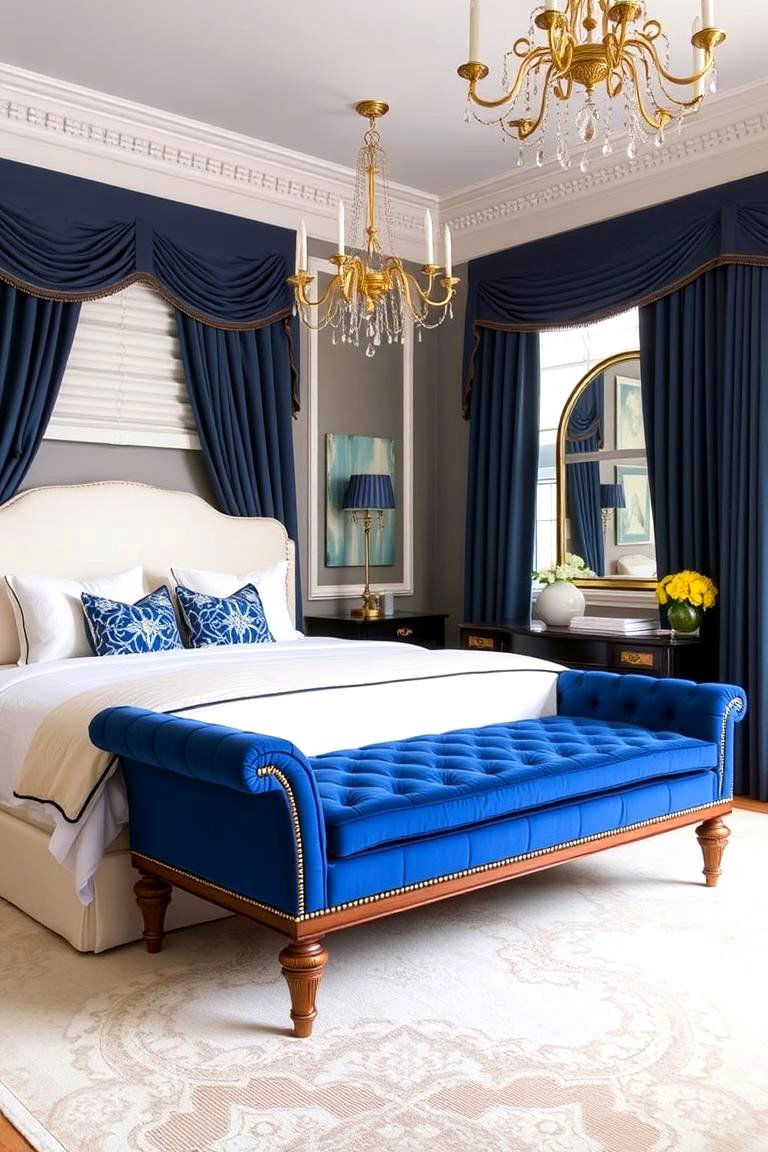 Royal Blue Footboard Bench - 24 Royal Blue Bedroom Ideas