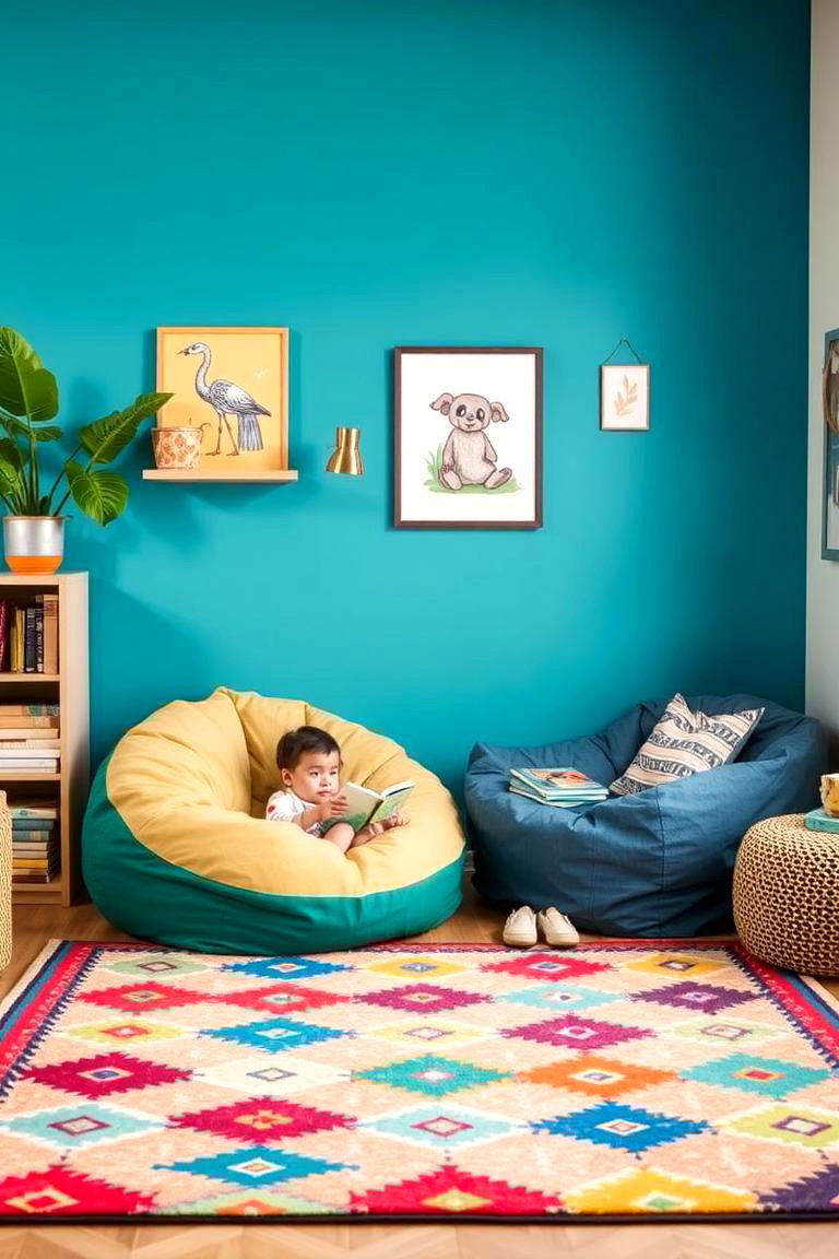 Rug and Bean Bag Reading Nook - 24 kids reading nook ideas