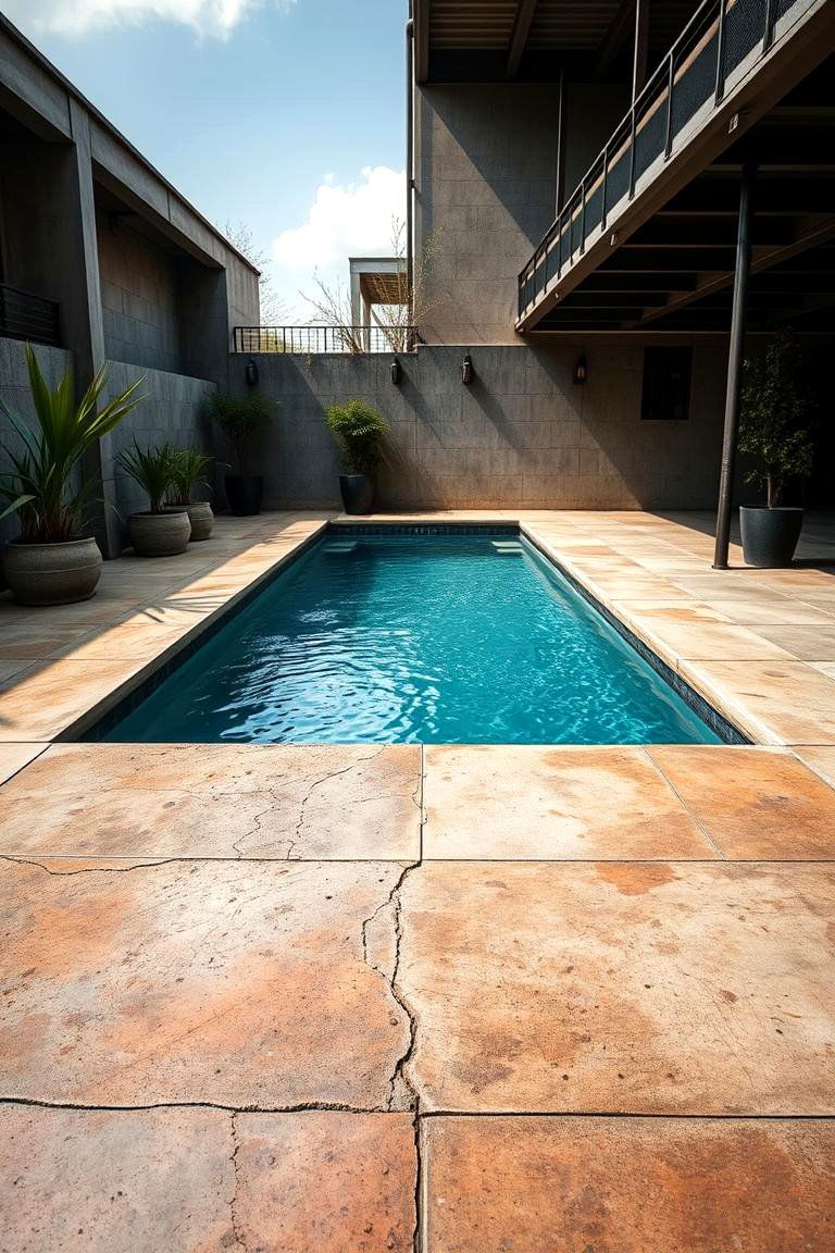 Rugged Industrial Aesthetics - 24 Concrete Pool Deck Ideas