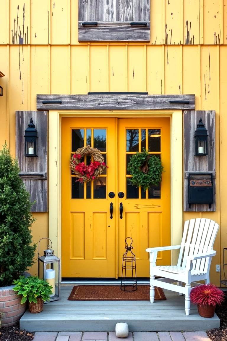 Rustic Appeal with Barn Inspired Details - 24 Mustard Yellow Front Door Ideas