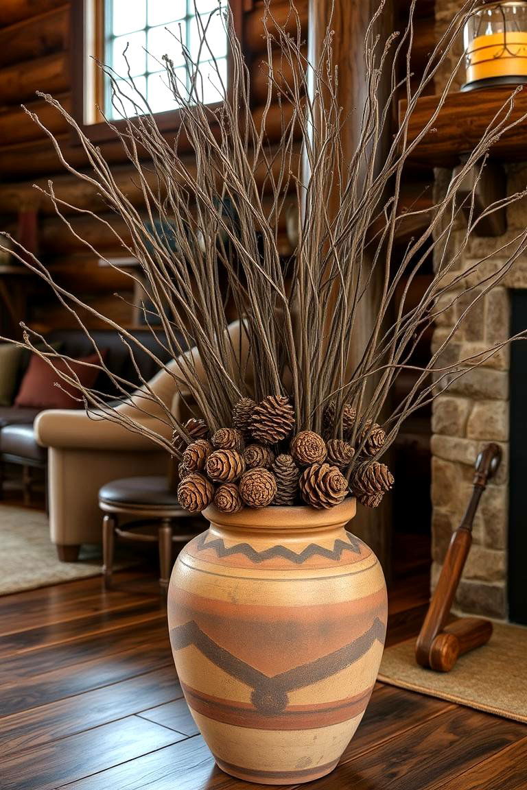 Rustic Appeal with Pinecones and Twigs - 24 Large Floor Vase Decoration Ideas