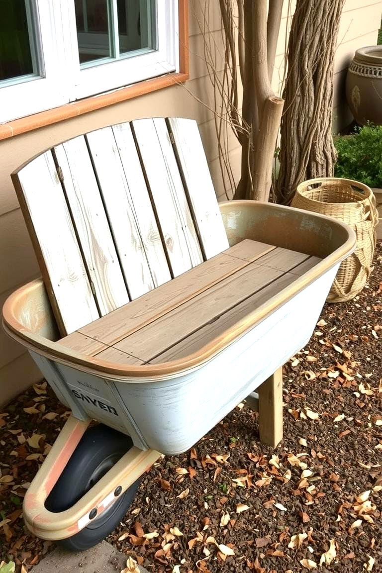 Rustic Bench for Outdoor Relaxation - 24 Old Wheelbarrow Ideas