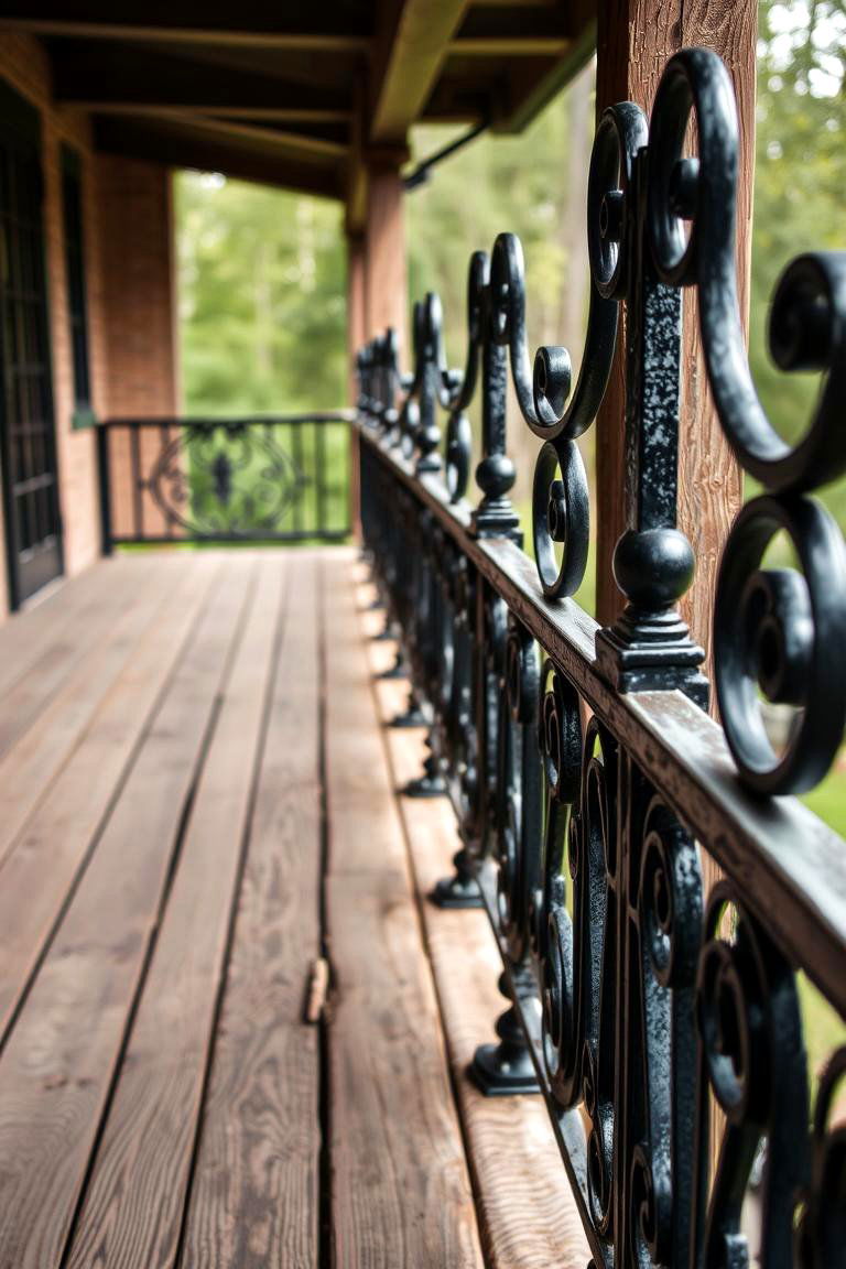 Rustic Black Iron Railing with Handcrafted Details - 24 black deck railing ideas