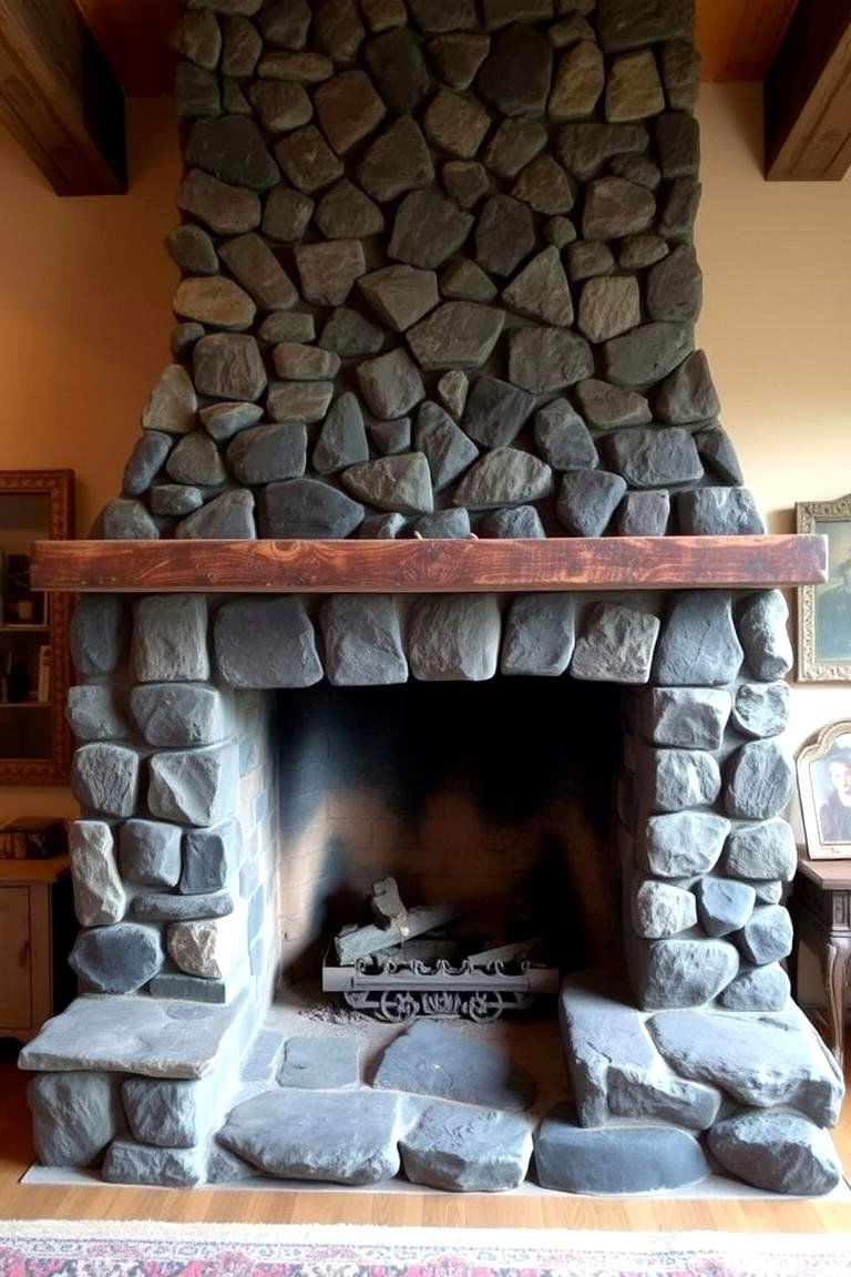 Rustic Black Stone Fireplace - 24 Black Fireplace Ideas