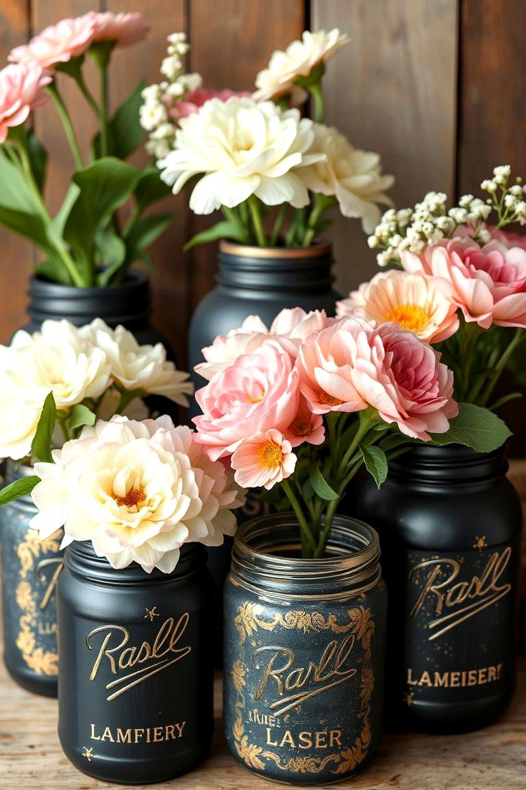 Rustic Black and Gold Mason Jar Collection - 24 Black and Gold Centerpiece Ideas