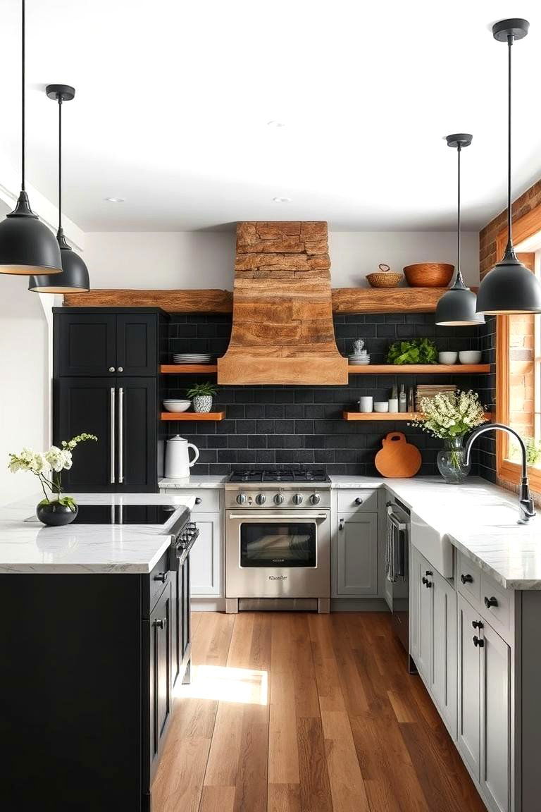 Rustic Black and White Kitchen with Natural Elements - 24 Black and White Kitchen Ideas