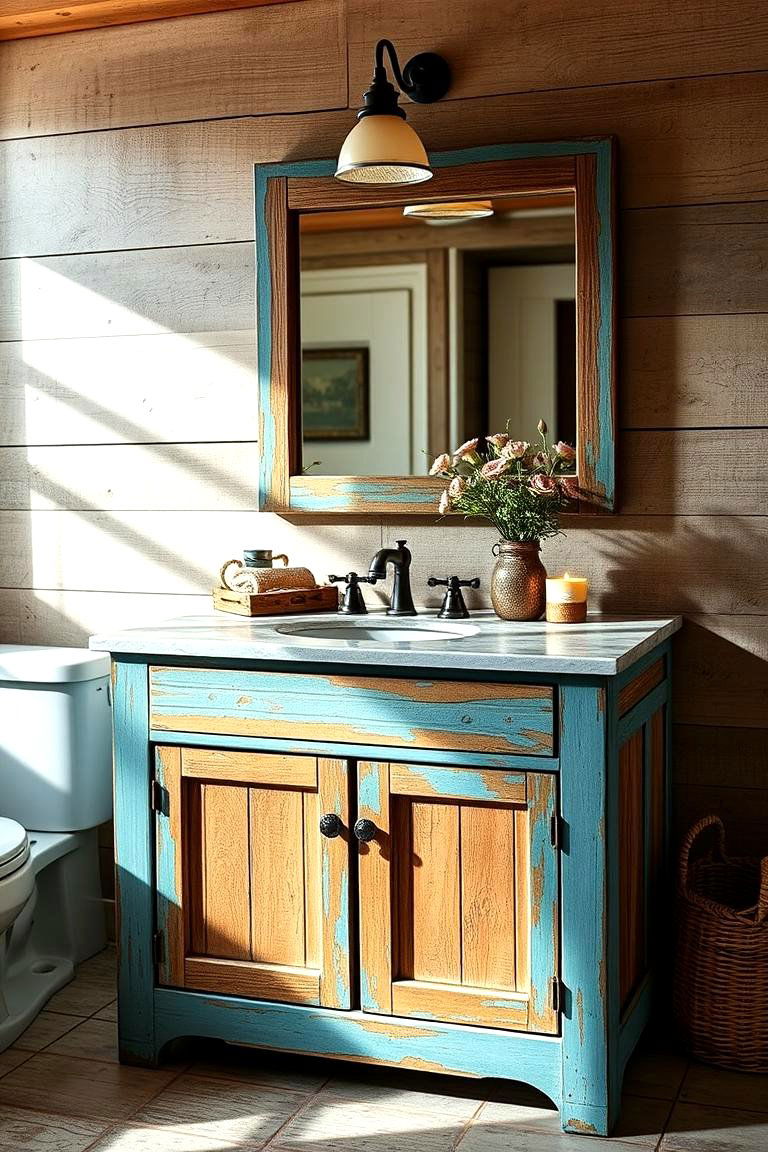 Rustic Blue Vanity - 24 Blue Bathroom Vanity Ideas