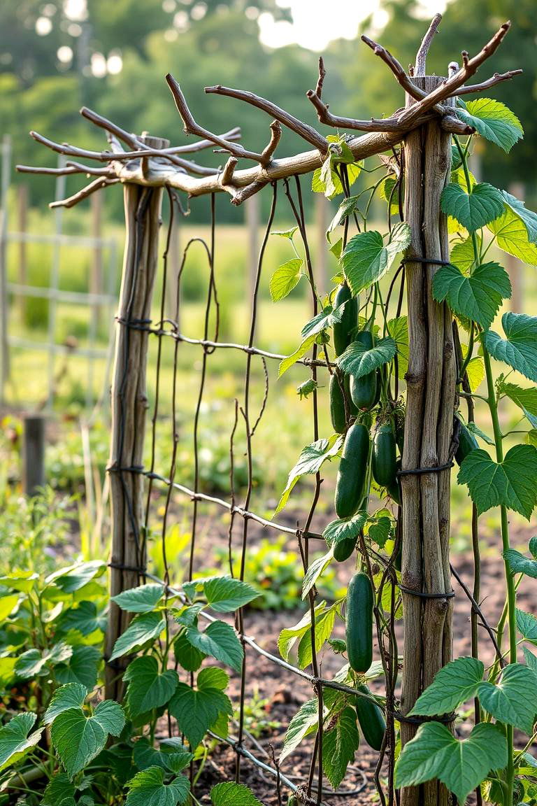 Rustic Branch Trellis for Cucumbers - 24 Cucumber Trellis Ideas
