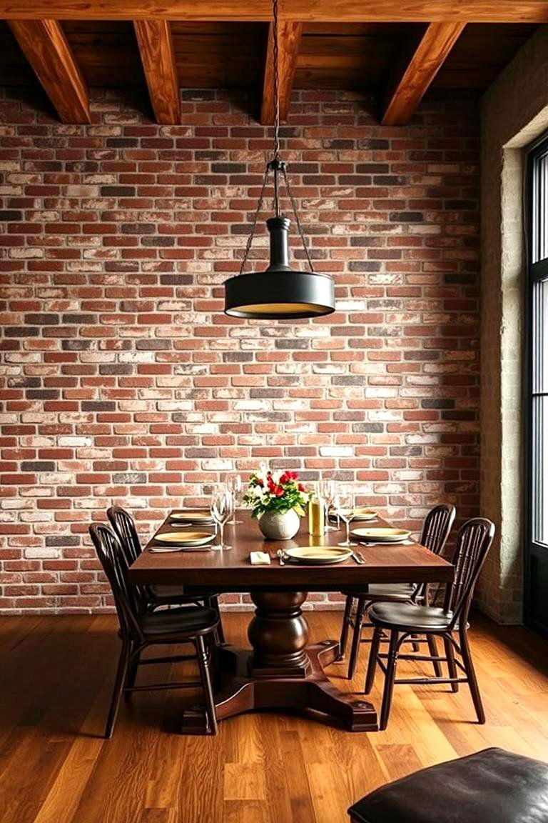 Rustic Brick Accent Wall - 24 Dining Room Accent Wall Ideas