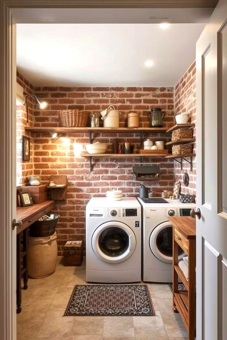 Rustic Brick Charm - 24 Brick Floor Laundry Room Ideas