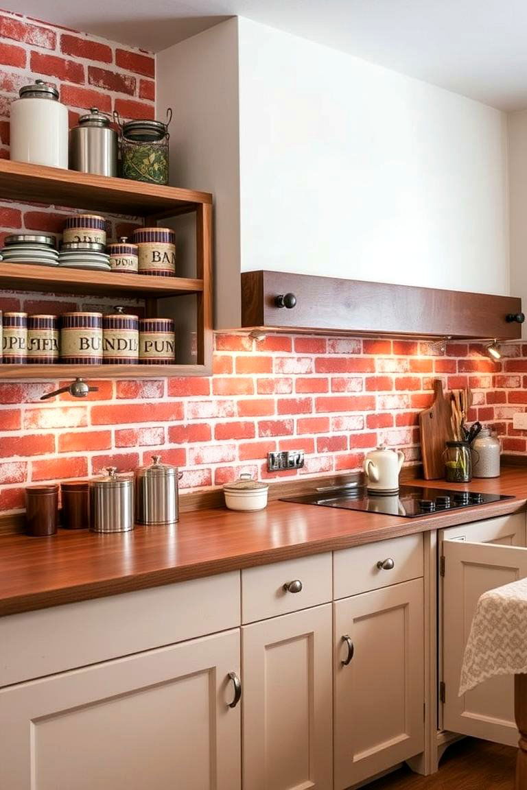 Rustic Brick Effect Warmth - 24 Kitchen Wallpaper Ideas