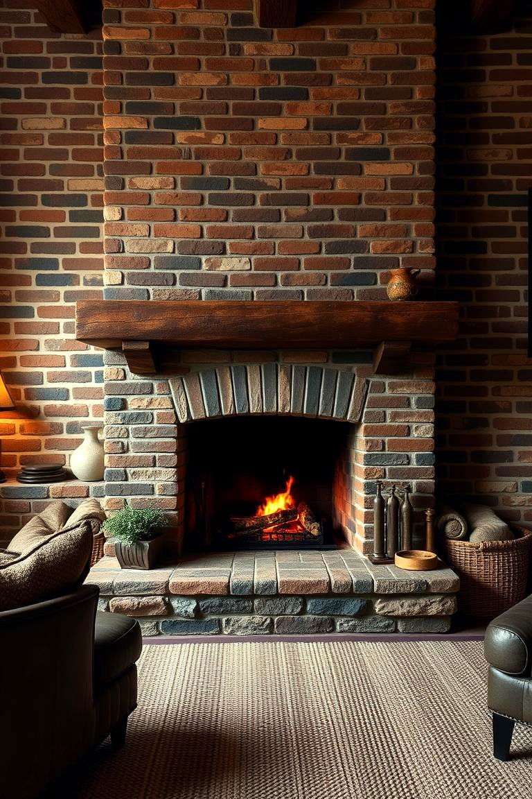Rustic Brick Fireplace Retreat - 24 Home Office With Fireplace Ideas