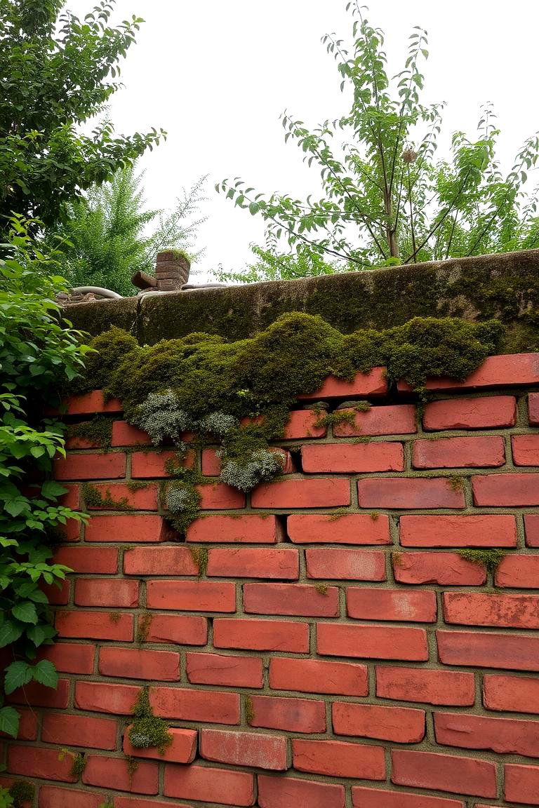 Rustic Brick Wall with Moss and Lichen - 24 Brick Fence Ideas