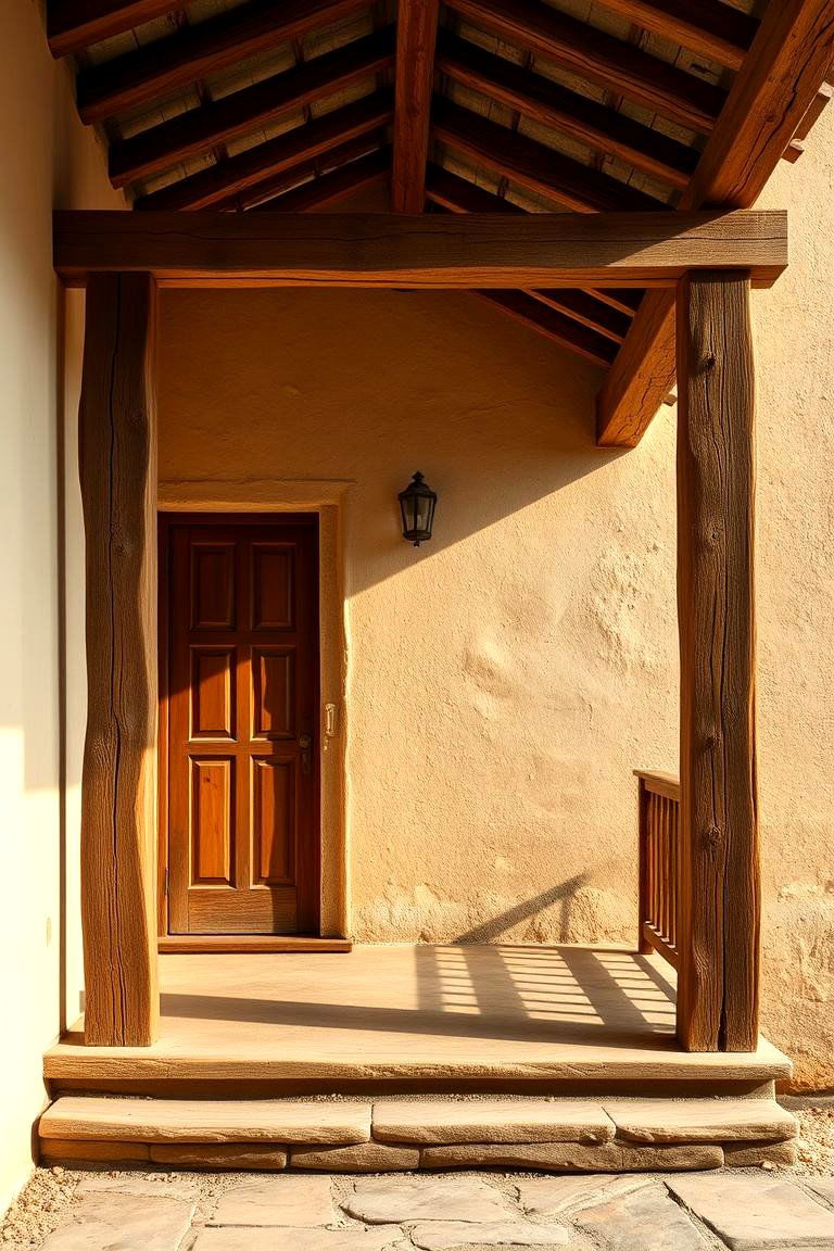 Rustic Brown Porch with Cream Walls - 24 Cream and Brown House Exterior Ideas