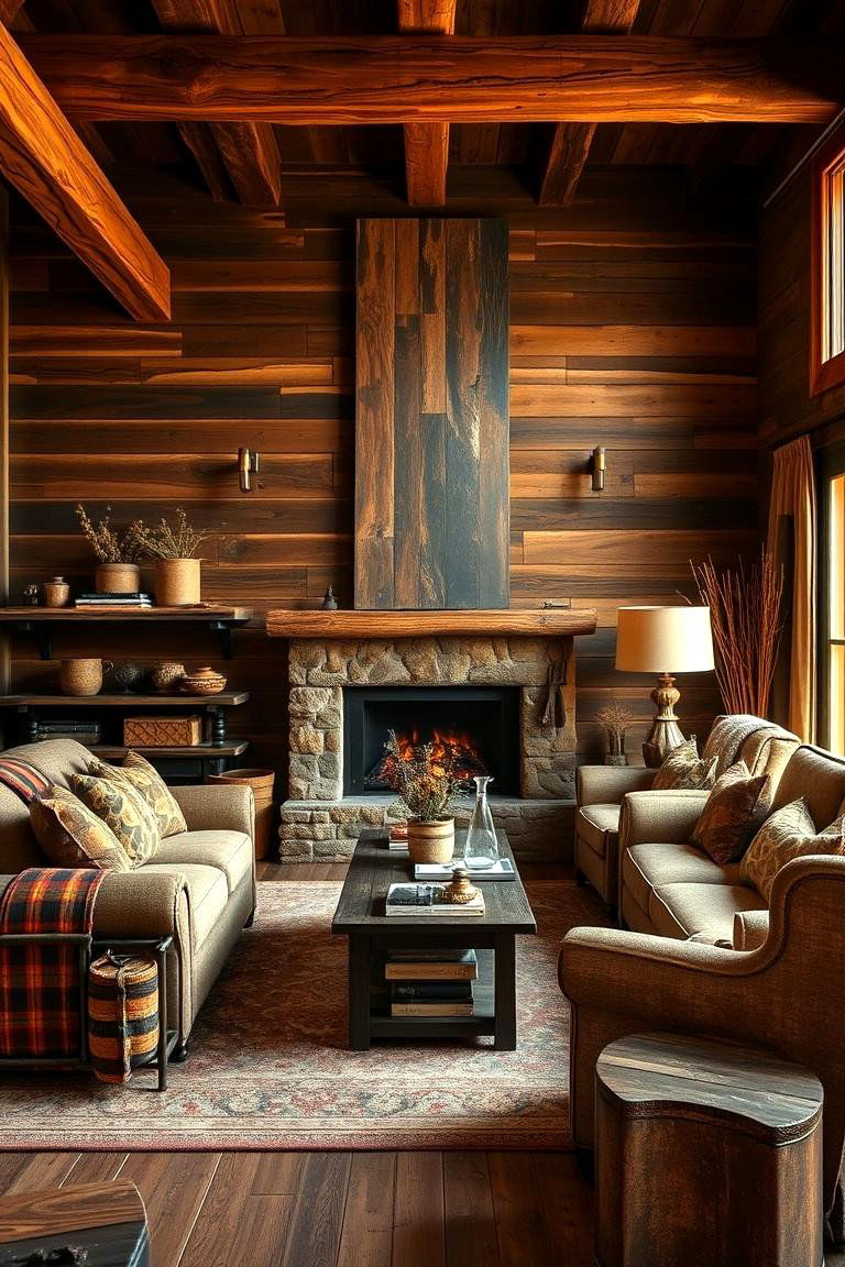 Rustic Brown with Natural Wood Elements - 24 Brown Living Room Ideas