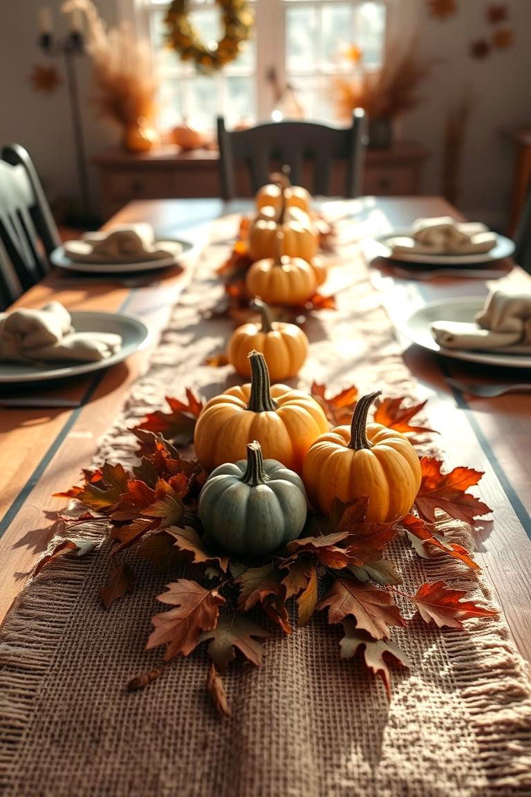 Rustic Burlap Table Runner - 24 Fall Table Decor Ideas