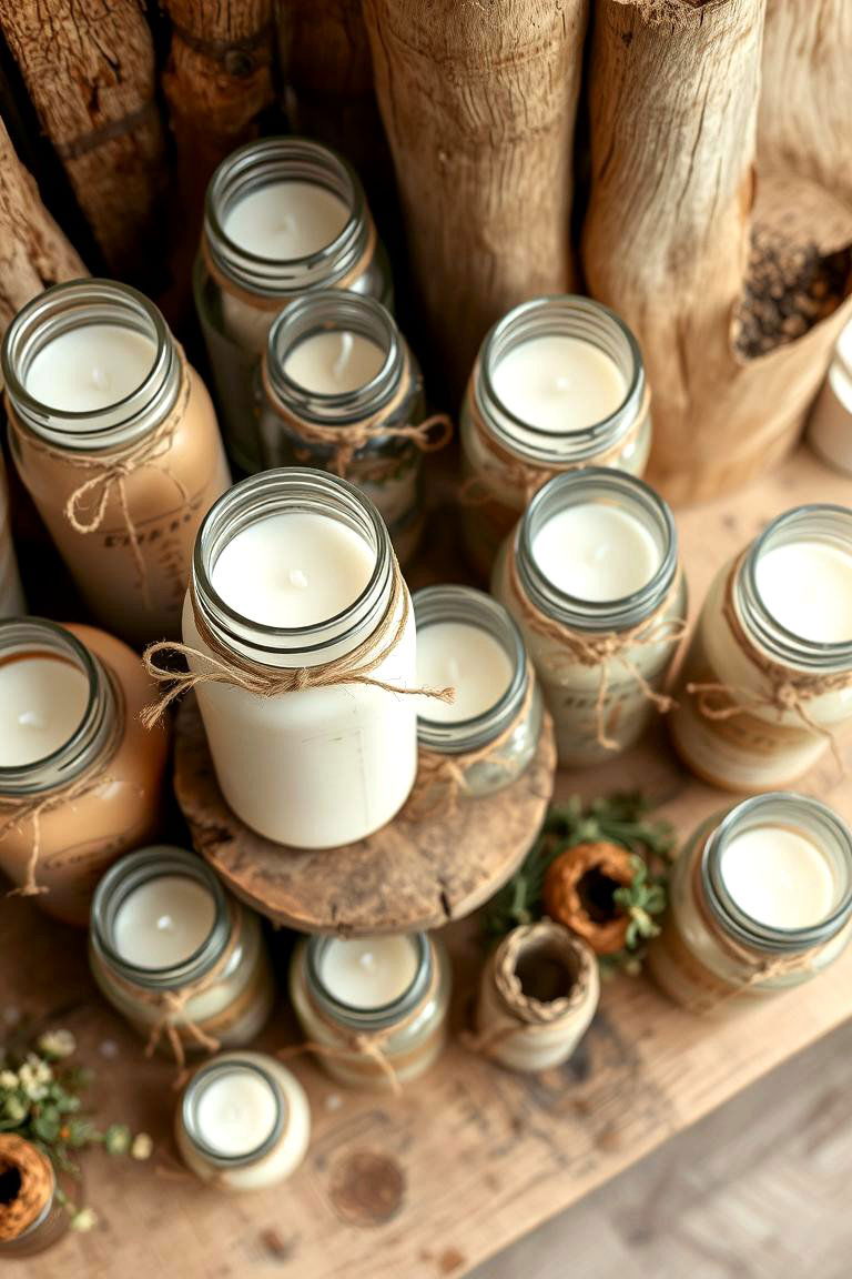 Rustic Candle Jars Display - 24 Decorating With Candles