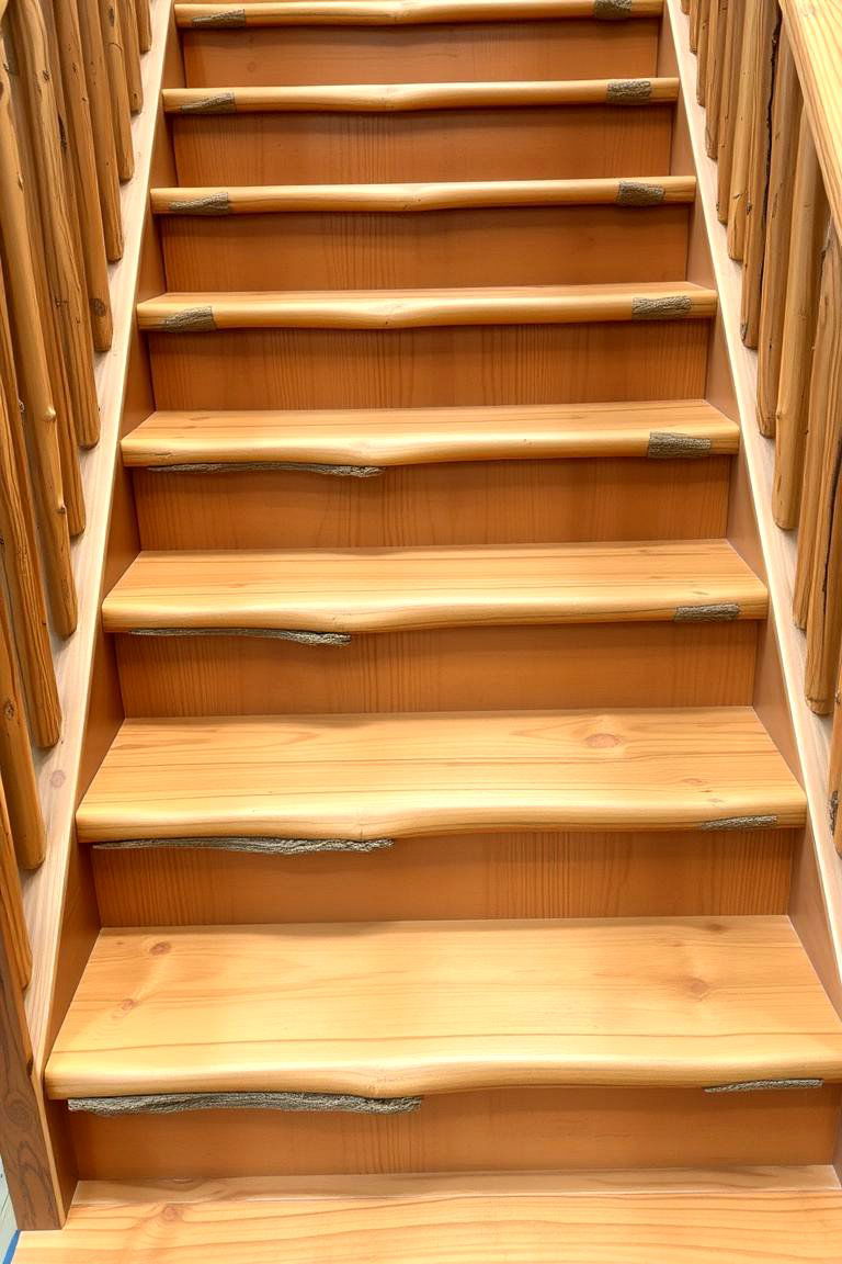 Rustic Cedar Staircase with Natural Bark Accents - 24 Wooden Staircase Ideas
