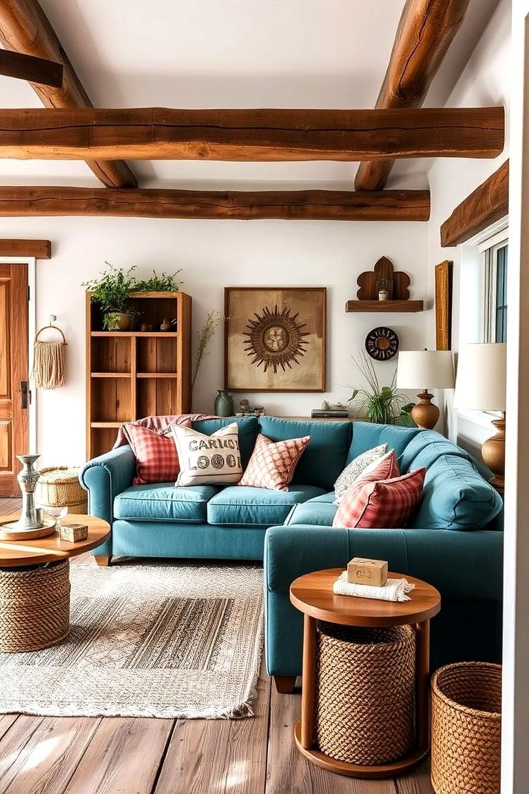 Rustic Charm - 24 Teal Couch Living Room Ideas