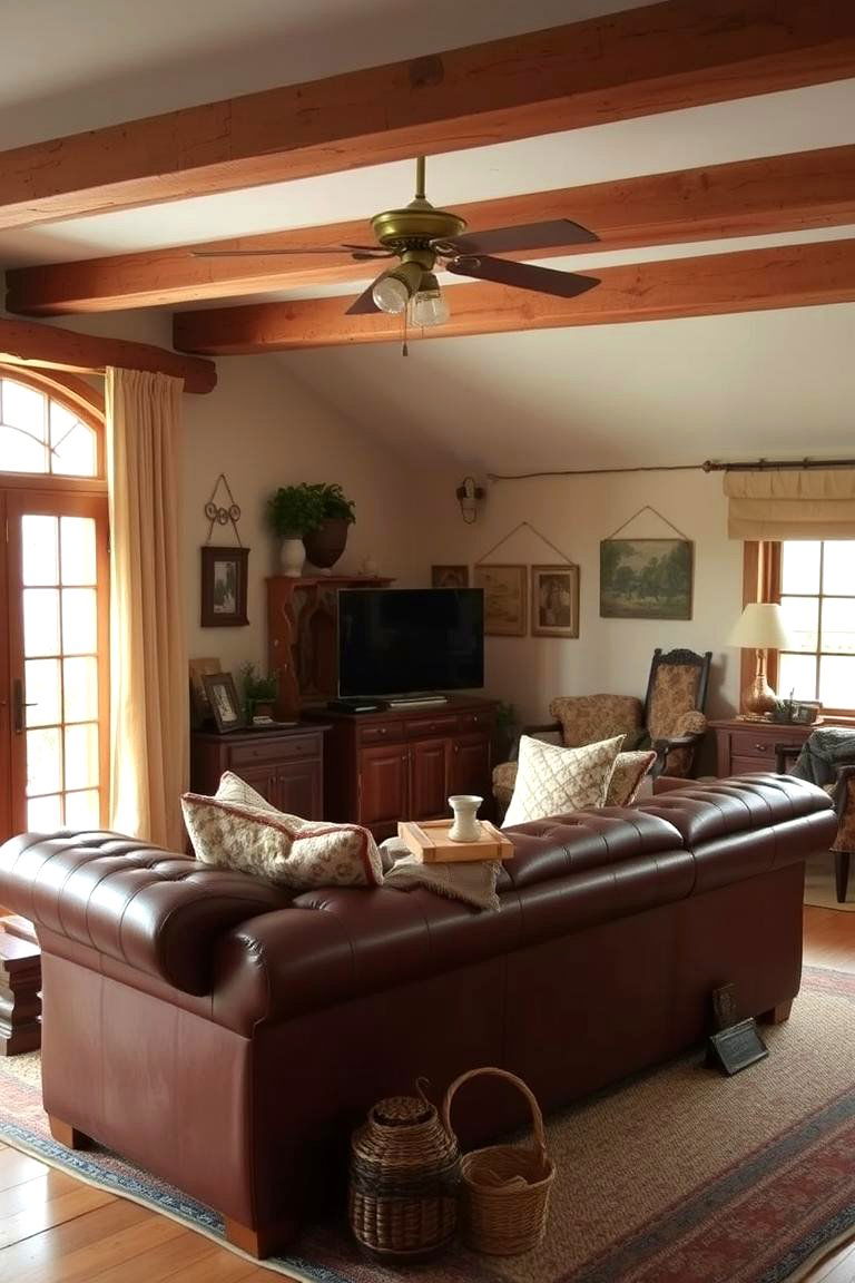Rustic Charm - 24 Brown Leather Couch Living Room Ideas