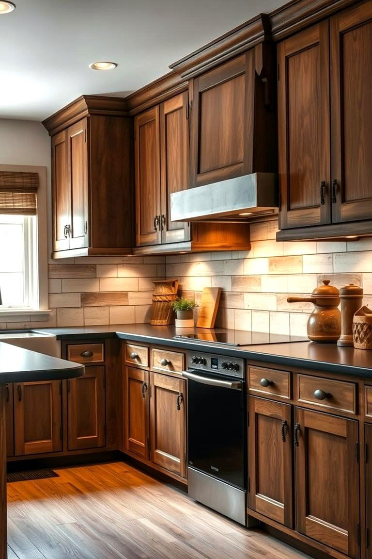 Rustic Charm - 24 kitchen with brown cabinets and black countertops ideas
