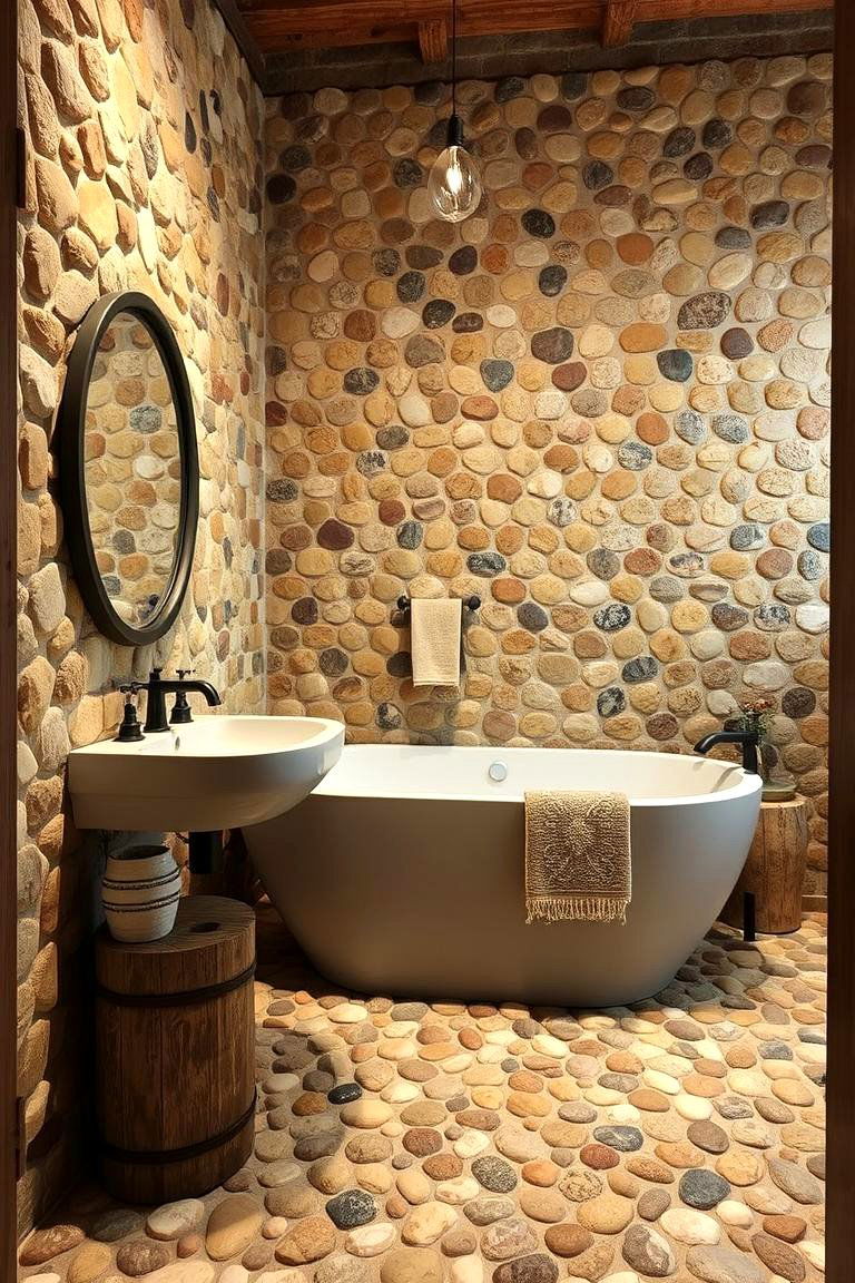 Rustic Charm - 24 Pebble Tile Bathroom Ideas