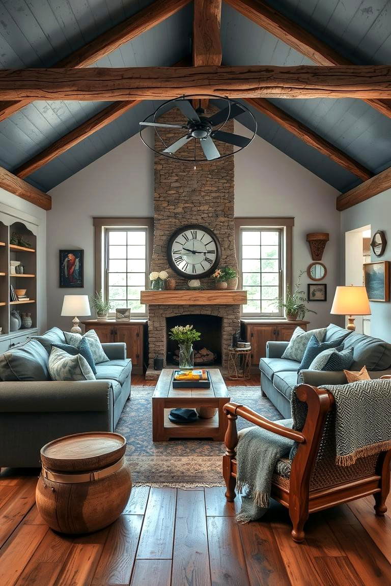 Rustic Charm Blue and Grey with Natural Warmth - 24 Blue and Grey Living Room Ideas