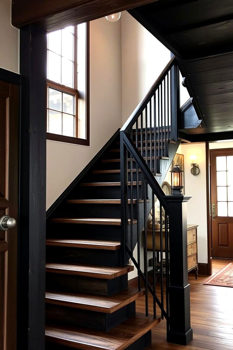 Rustic Charm Reimagined - 24 black staircase ideas