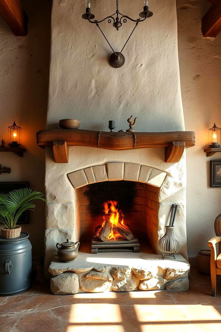 Rustic Charm Stucco Fireplace - 24 Stucco Fireplace Ideas