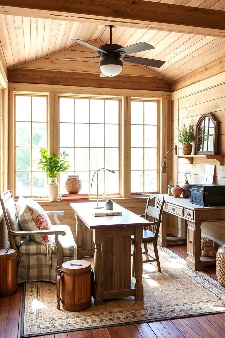 Rustic Charm Sunroom Office - 24 Sunroom Office Ideas
