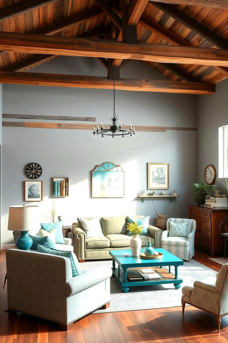 Rustic Charm in Teal and Grey - 24 Teal and Grey Living Room Ideas