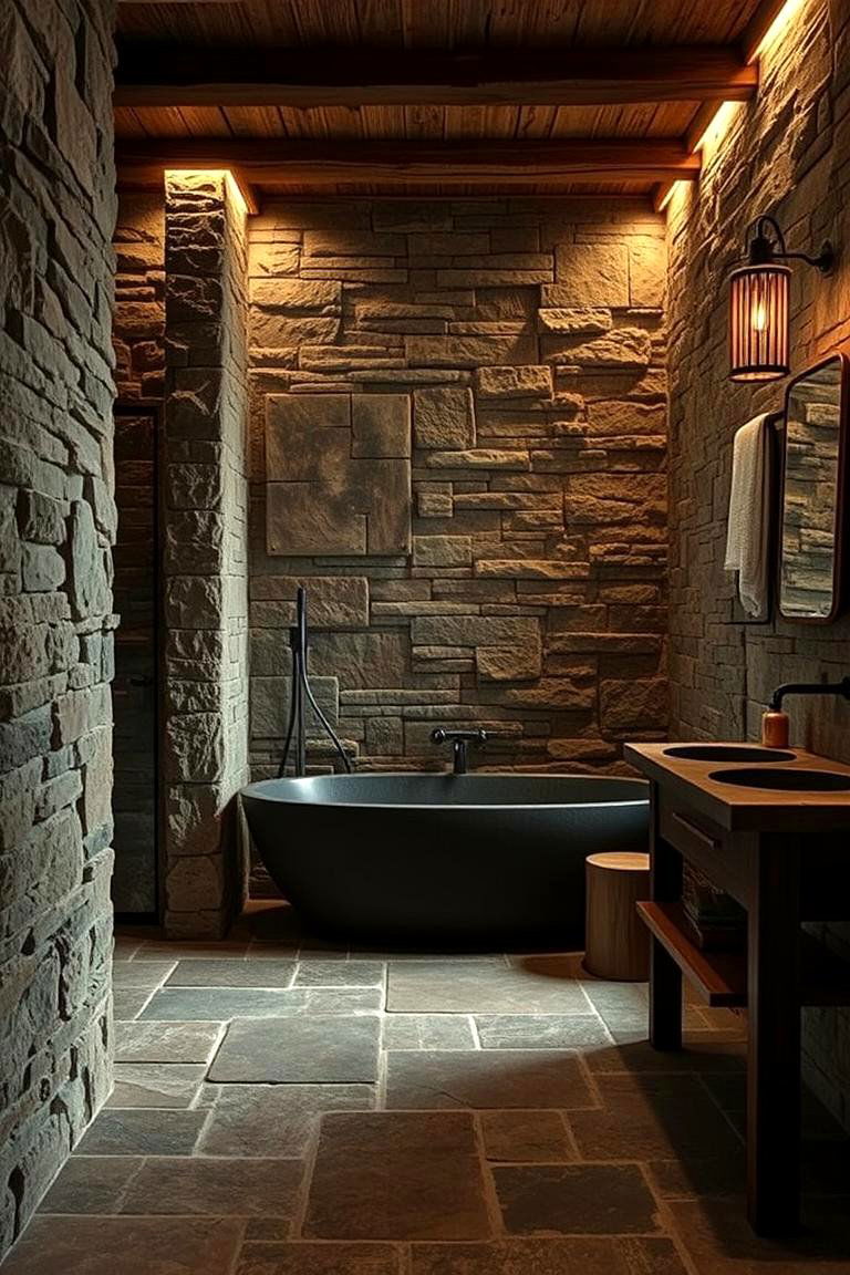 Rustic Charm with Dark Natural Stone - 24 Dark Bathroom Ideas