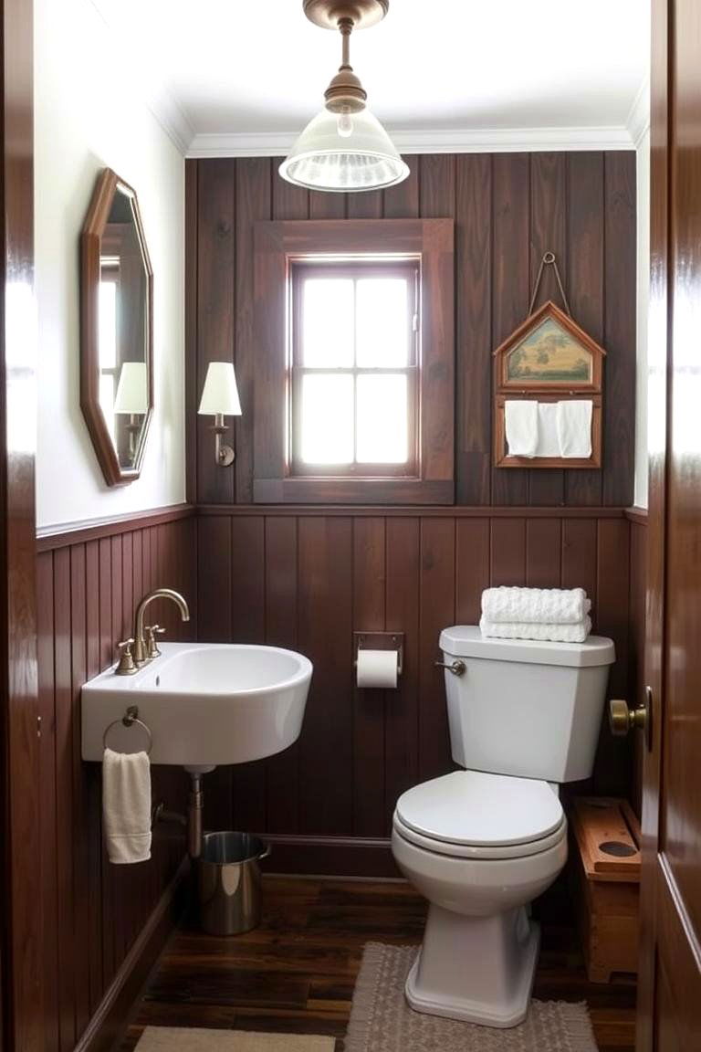 Rustic Charm with Dark Stained Beadboard - 24 Beadboard Bathroom Ideas