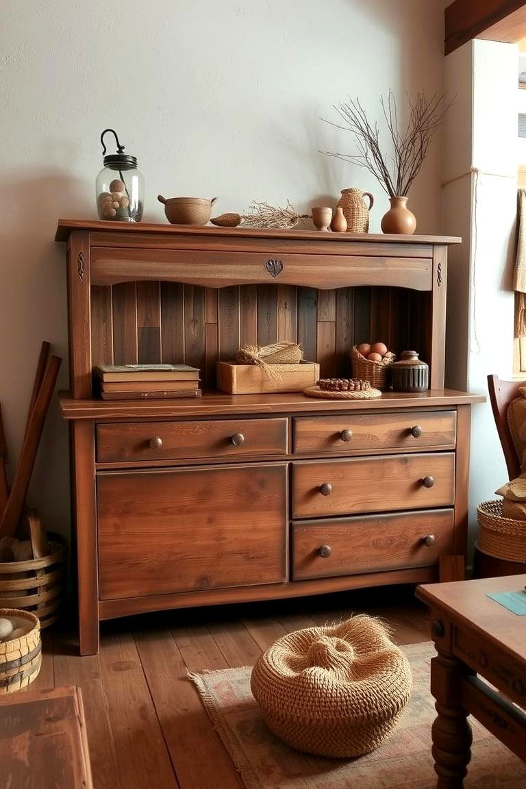 Rustic Charm with Distressed Wood - 24 Dresser Decor Ideas