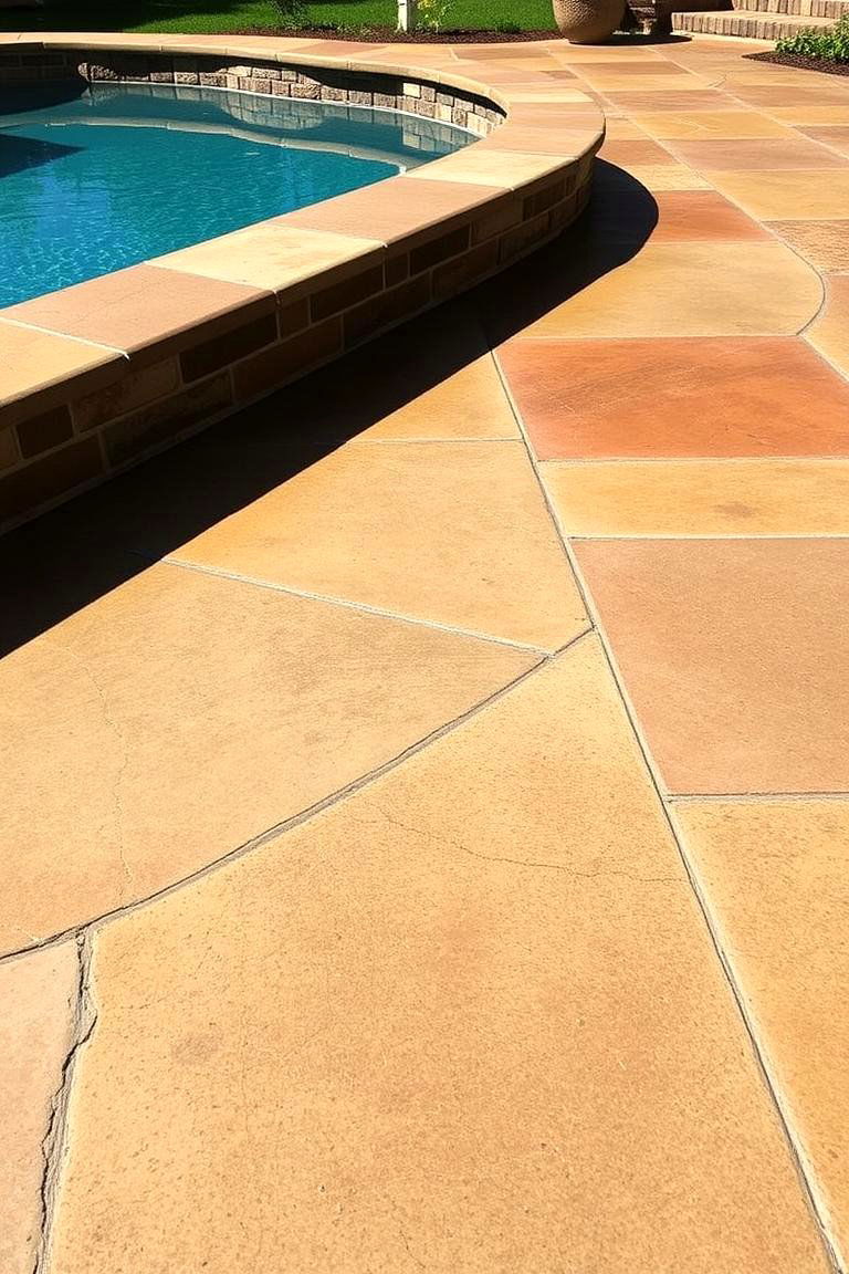 Rustic Charm with Etched Patterns - 24 Stamped Concrete Pool Deck Ideas