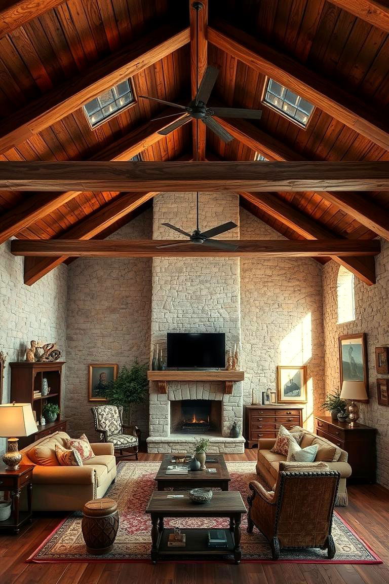 Rustic Charm with Exposed Beams - 24 Open Concept Vaulted Ceiling Living Room Ideas