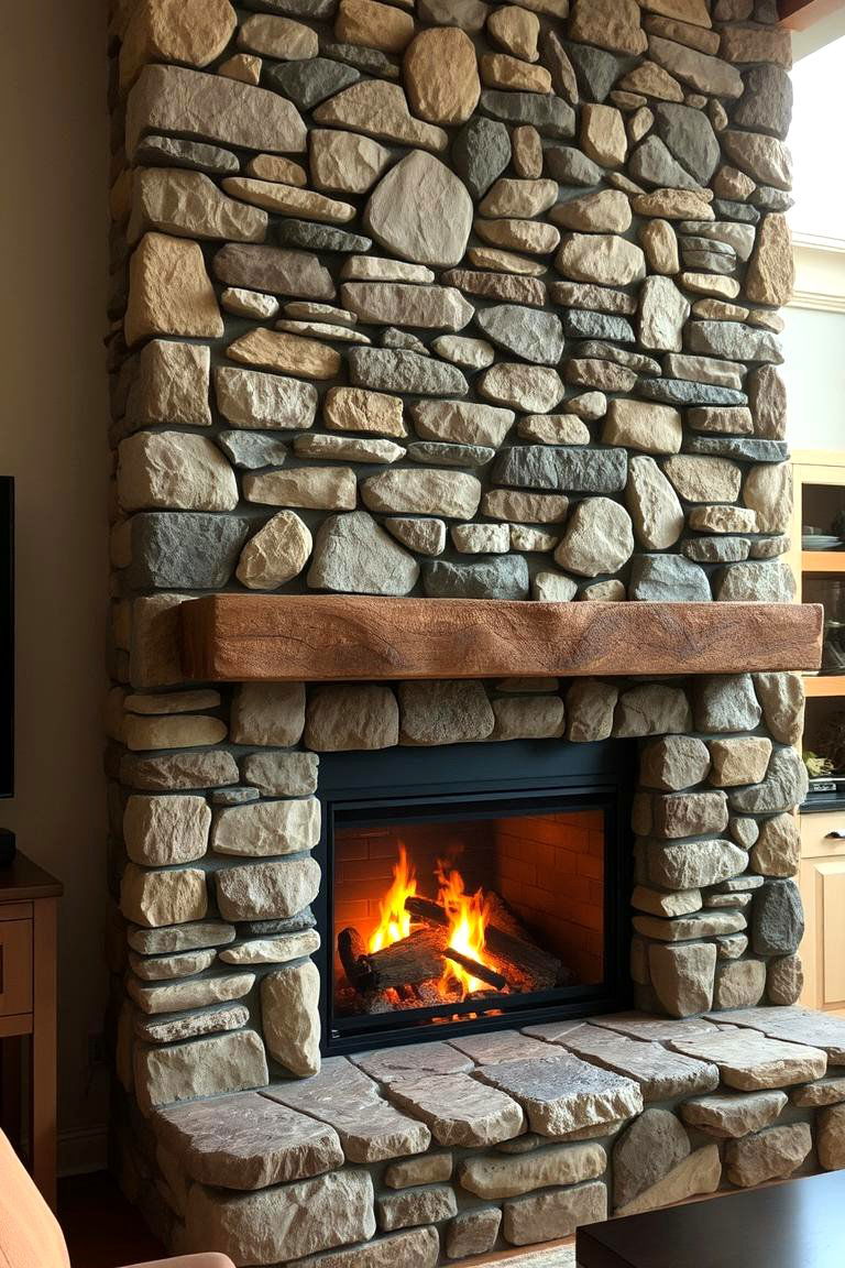 Rustic Charm with Natural Stone Fireplace - 24 Stacked Stone Fireplace Ideas