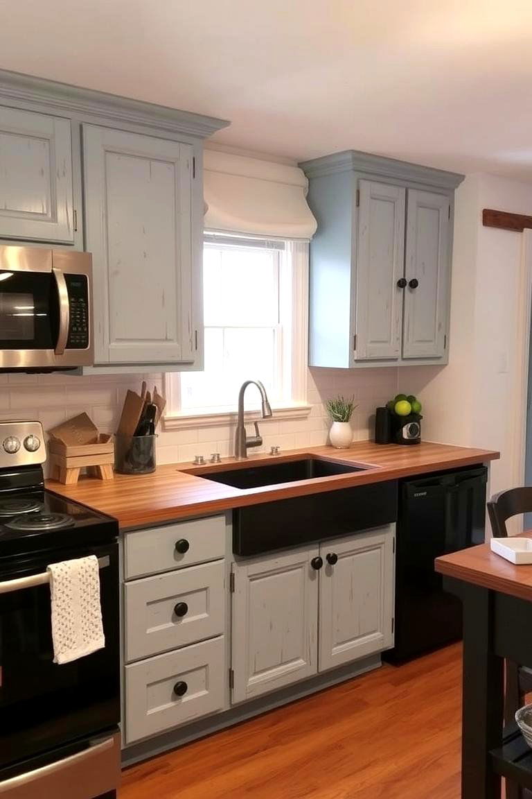 Rustic Charm with Painted Distressed Cabinets - 24 What Color Cabinets Go With Black Appliances