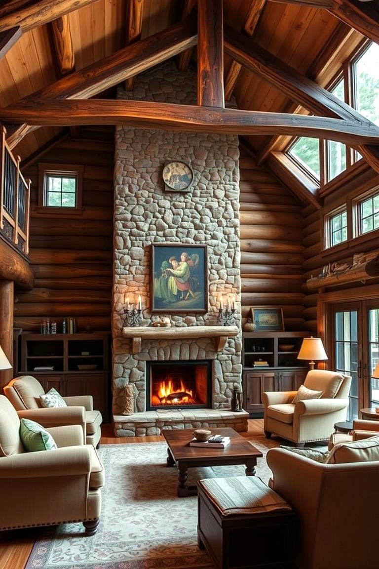 Rustic Charm with Stone Accents - 24 Floor to Ceiling Fireplace Ideas